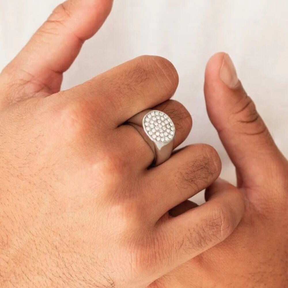 Paparazzi Jewelry Accessories - Conquest Men's - White Ring - Vintage